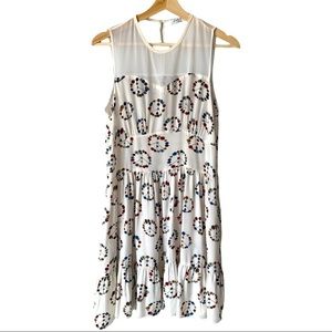 Sandro Paris 100% Silk Sleeveless Dress Floral Off White Mini Sheer Women's Sz 6
